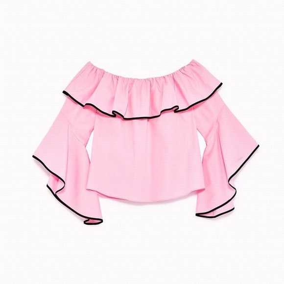 NWT Zara Pink Poplin Off Shoulder Top Size XS - Picture 3 of 8